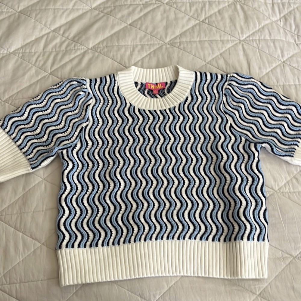 THML IN TOO DEEP BLUE WAVY STRIPE SWEATER TOP large - Picture 3 of 16